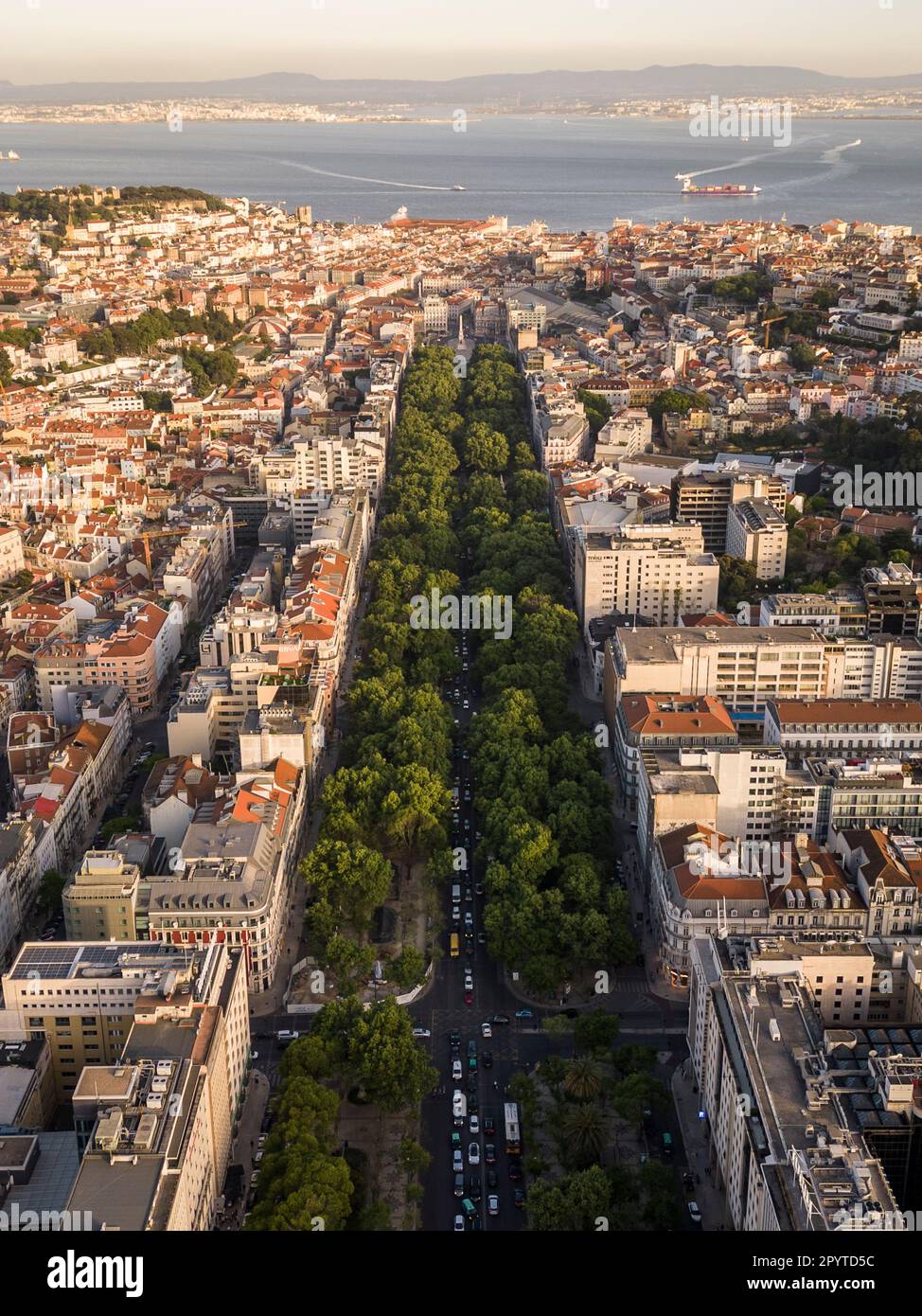 Wunderschöner Blick auf die Liberdade Avenue und die Stadtgebäude Stockfoto