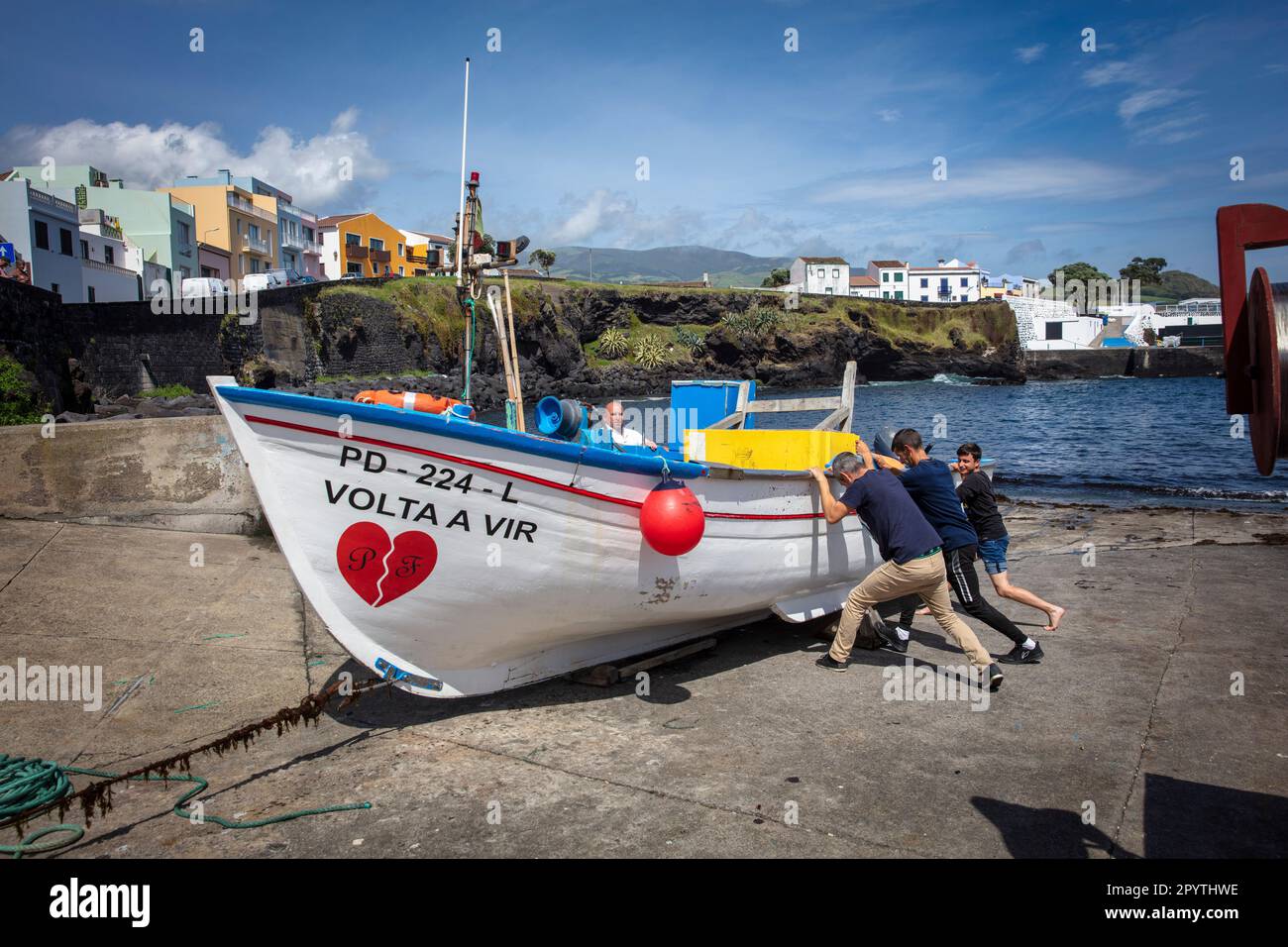 Portugal, Azoren, Insel Sao Miguel, Lagoa. Fischhafen. Stockfoto