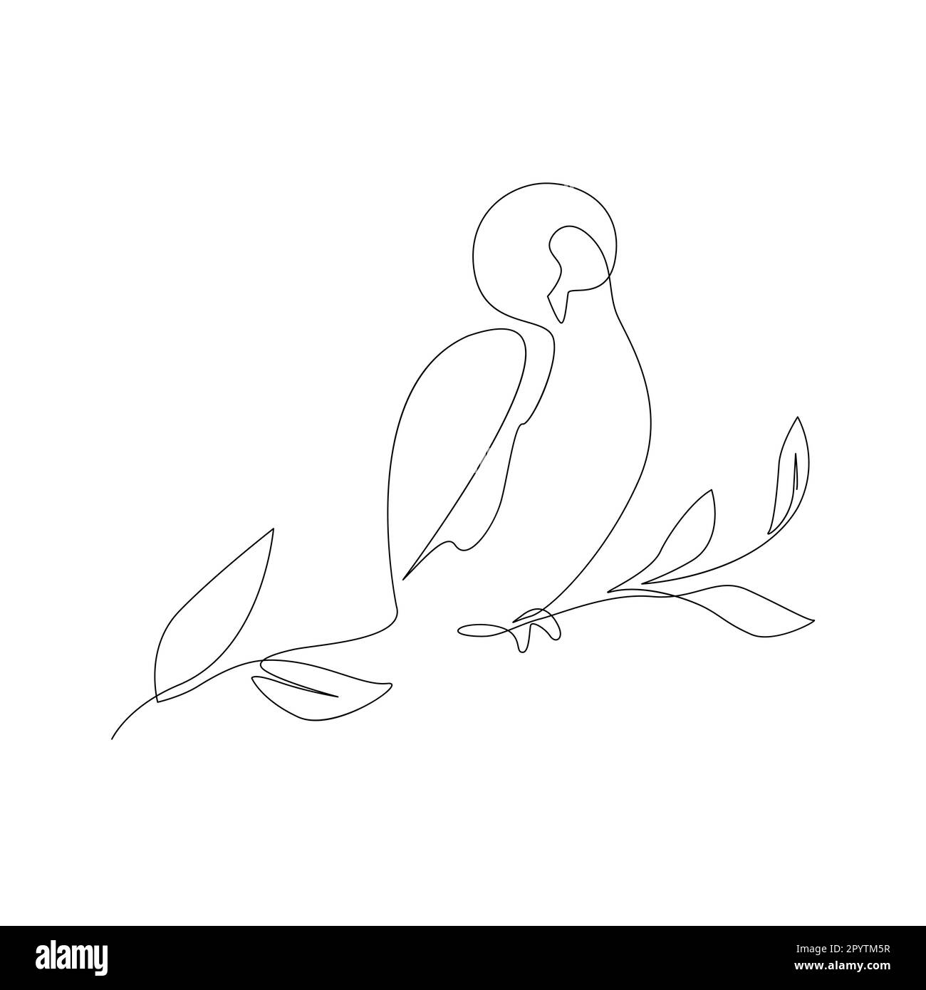 Schönheitsvogel sitzt auf einem Ast. Kosmetik, Öko-Produktionslogo, Continuous Line Art modernes abstraktes Etikettendesign Stock Vektor