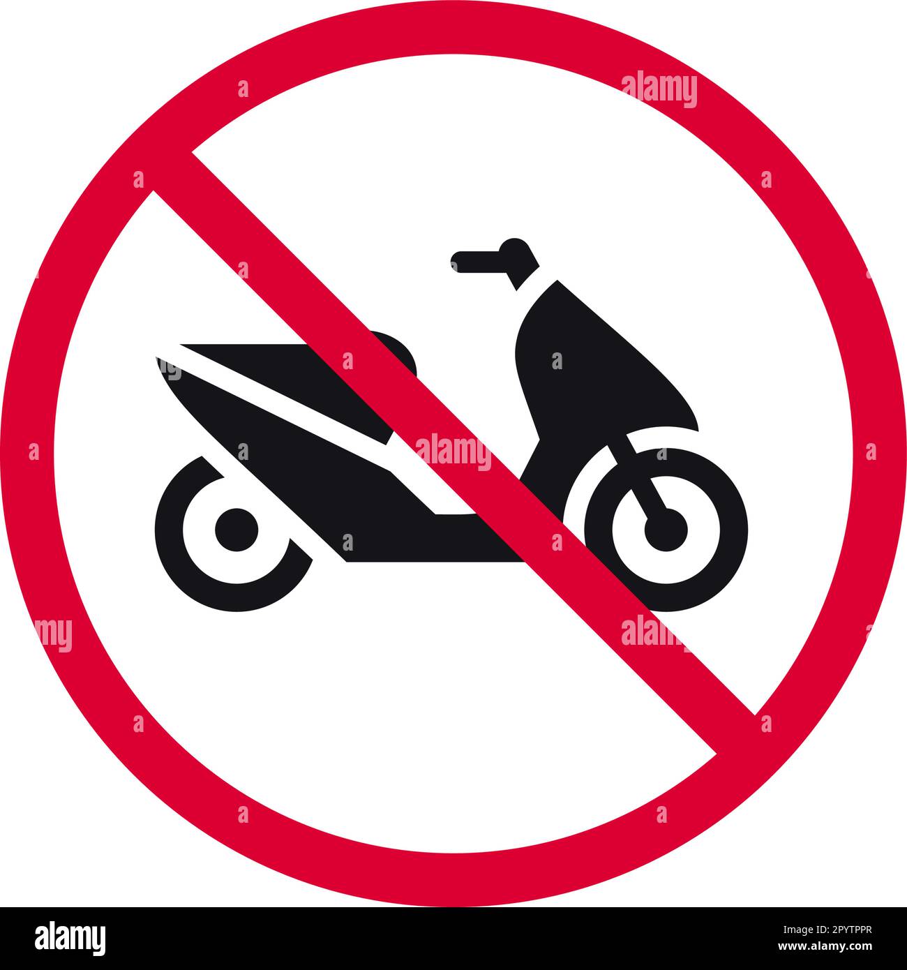 Kein Roller-Parkplatz, Schild mit Schaukelsitz, Retro-Moped verboten, moderner Rundaufkleber, Vektorzeichnung Stock Vektor