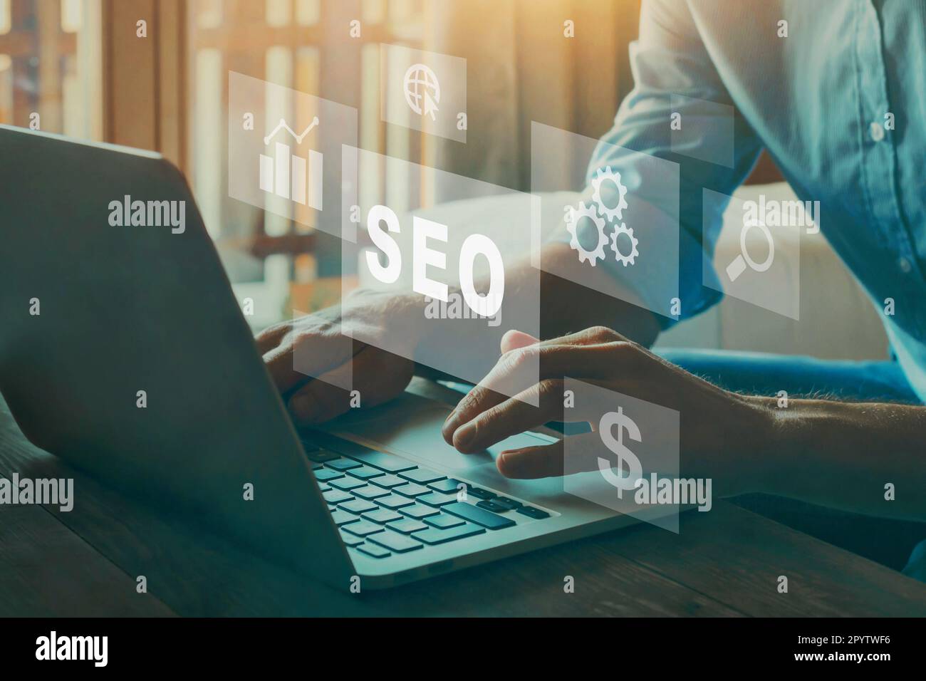 SEO-Konzept, Suchmaschinenoptimierung, Ranking des Datenverkehrs auf der Website, Internettechnologie für Unternehmen Stockfoto