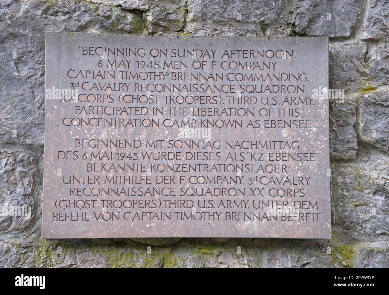 Ebensee, Österreich - 24. April 2023: Ebensee war ein Unterlager des Konzentrationslagers Mauthausen, das von der SS errichtet wurde, um Tunnel für die Lagerung von Rüstungsgütern zu bauen Stockfoto