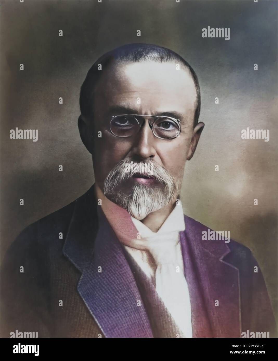 Tomas Garrigue Masaryk - Porträt des tschechischen Diplomaten und Politikers, wurde Gründer und erster Präsident der Tschechoslowakei. Digital wiederhergestellt und farbig Stockfoto