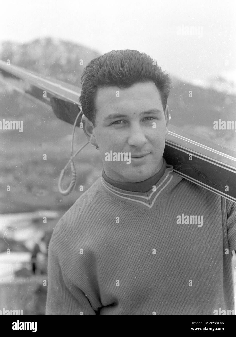 Skispringen: Four Hills Tournament 1959/60 in Garmisch-Partenkirchen auf der 01.01.1960. Hias Winkler (FRG) Porträt. [Maschinelle Übersetzung] Stockfoto