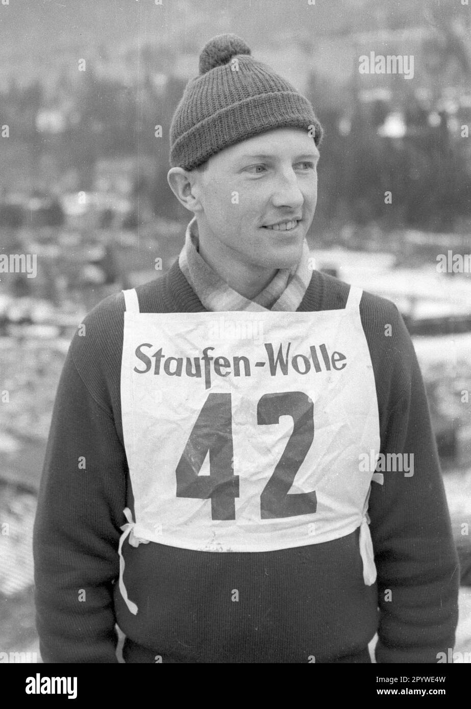 Skispringen: Four Hills Tournament 1959/60 in Garmisch-Partenkirchen auf der 01.01.1960. Folke Mikaelsson (SWE) Portrait. [Maschinelle Übersetzung] Stockfoto