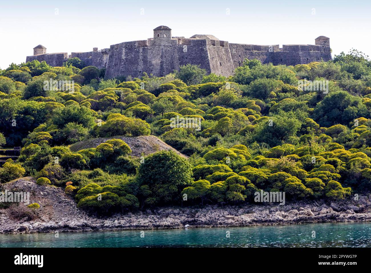 Schloss Porto Palermo, Festung an der Küste des Ionischen Meeres im Süden Albaniens, Porto Palmero, Vlora Qark, Albanien Stockfoto