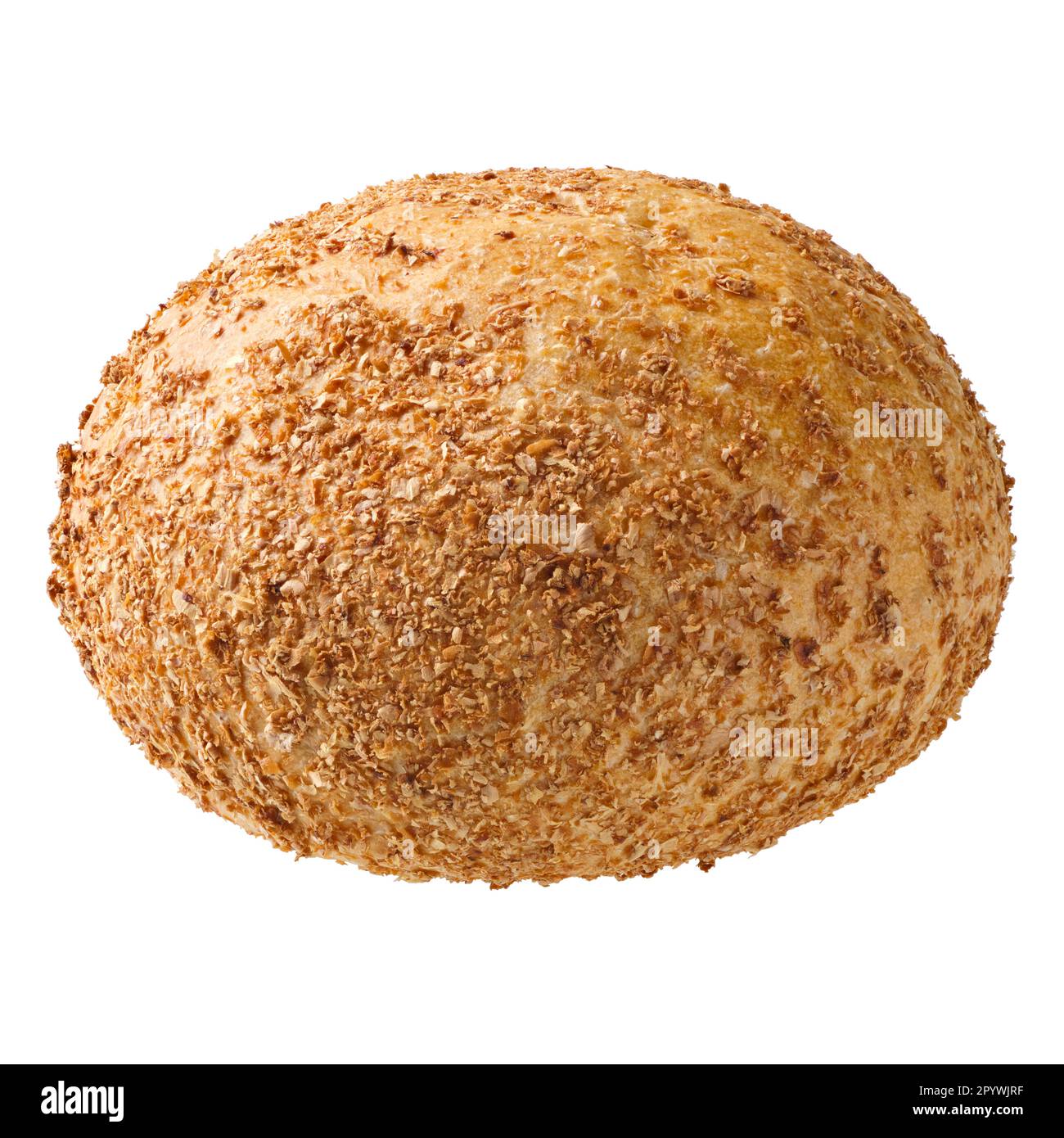 Traditionelles hausgemachtes rundes Kleie-Weizenbrot, isoliert auf weißem Hintergrund Stockfoto