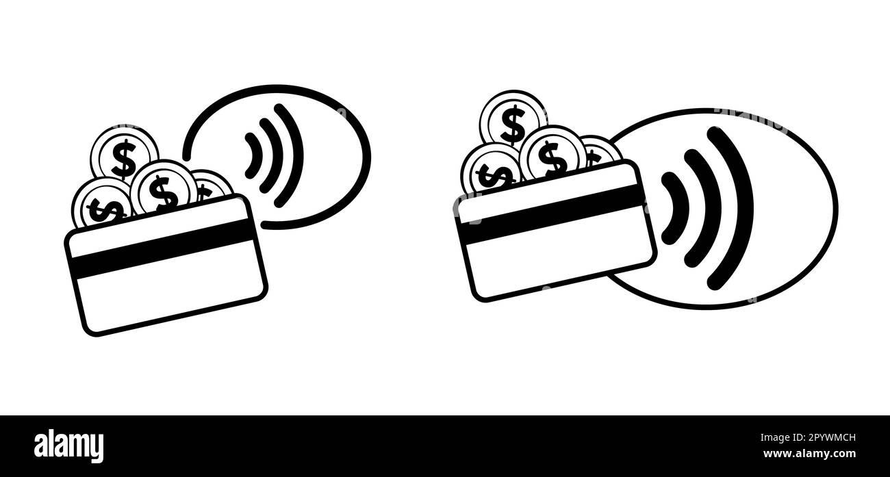 kontaktlose nfc Pay-Karte. Cartoon-Zahlung, eine Hand mit einer Kreditkarte. Zahlungskarten. Plastikkarten. Brieftasche, Geld und Hand. Finanzinvestitionen im Bankwesen. T Stockfoto