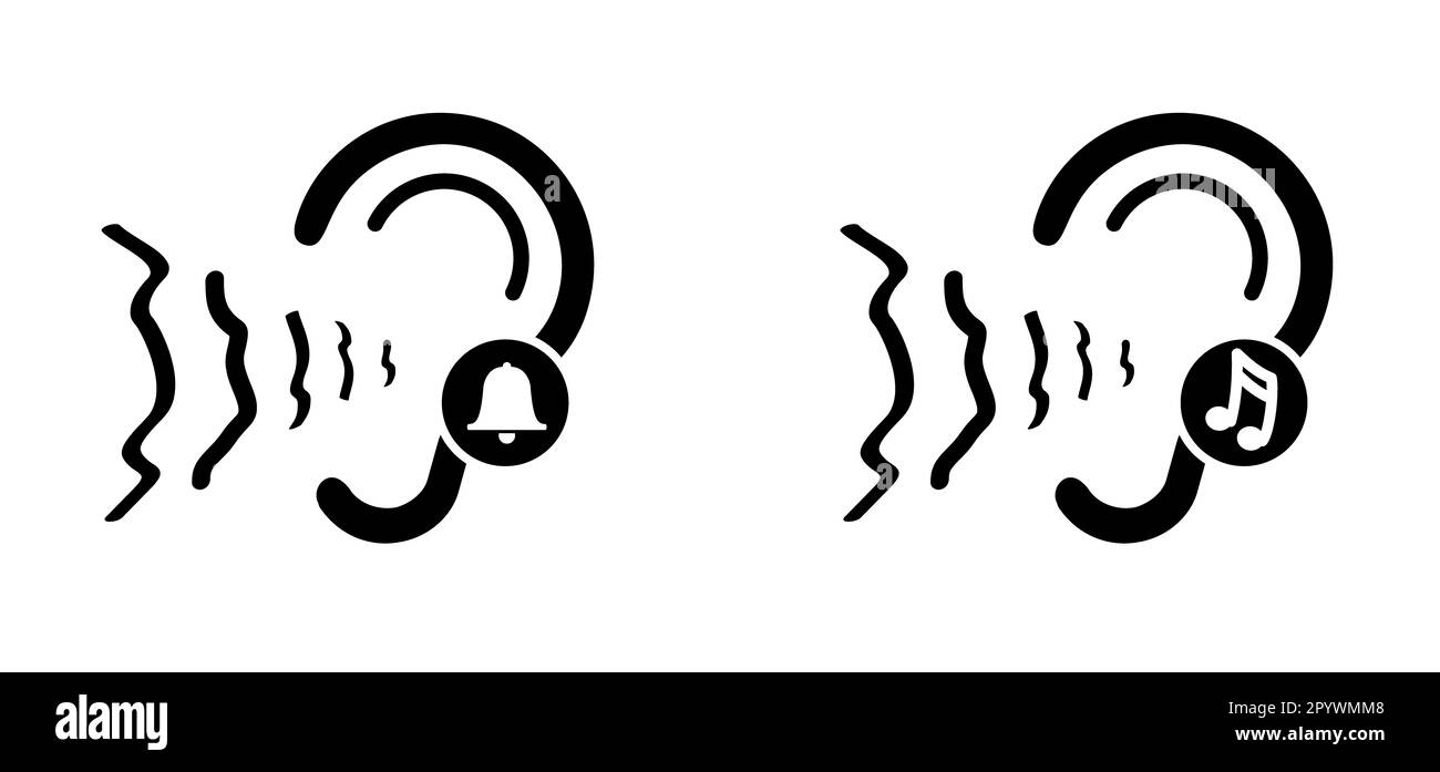 Tinnitus. Klingeln in den Ohren. Vektorlinienmuster. Unerträgliches Ohrenklingeln. Begriff der Erkrankungen der Hörorgane oder neurologische Probleme. Taubheit, Stockfoto