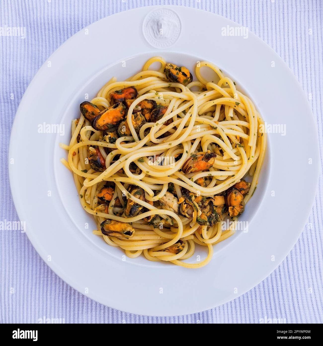 Italienisches Gericht der italienischen Küche, Spaghetti mit Muscheln Vongole, Italien Stockfoto