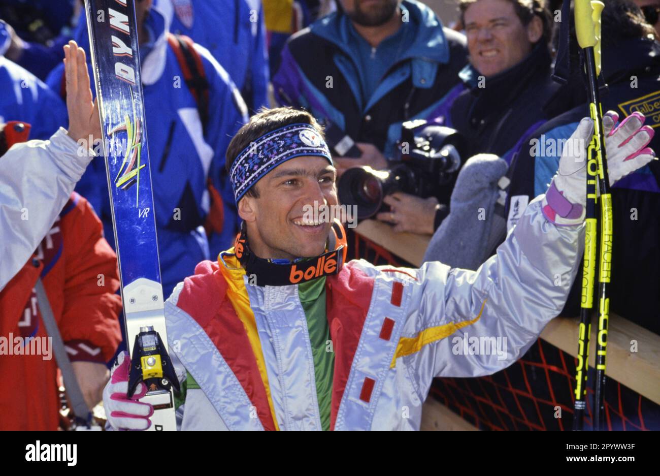 Olympische Winterspiele Albertville 08-23.02.1992 Downhill Men 09.02.1992 Franck PICCARD (Frankreich) FOTO: WEREK Press Picture Agency xxNOxMODELxRELEASExx [maschinelle Übersetzung]- ÖSTERREICH AUS Stockfoto