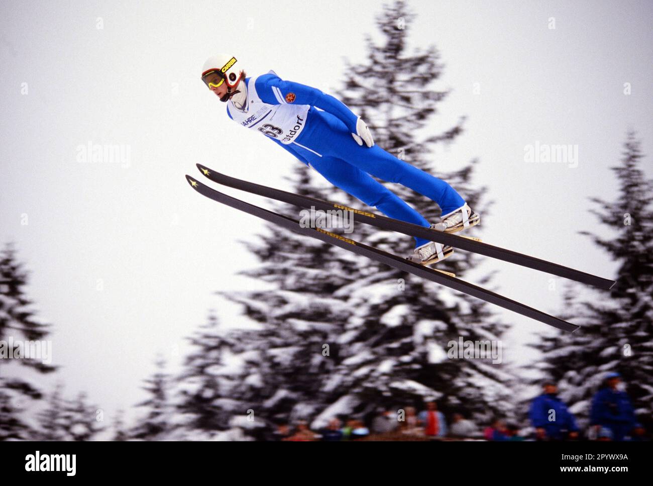 Skispringen, Nordic World Ski Championships 1987 in Oberstdorf: Jens Weissflog (DDR) FOTO (C): WEREK Pressebildagentur xxNOxMODELxRELEASExx- AUSTRIA OUT [automatisierte Übersetzung] Stockfoto