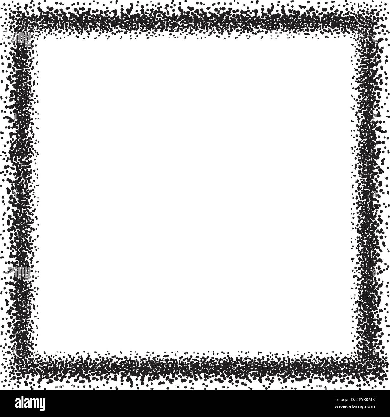 Ein quadratischer Rand, der als Rahmen für Ihre Designs verwendet werden kann, mit unregelmäßigen schwarzen Punkten. Stock Vektor
