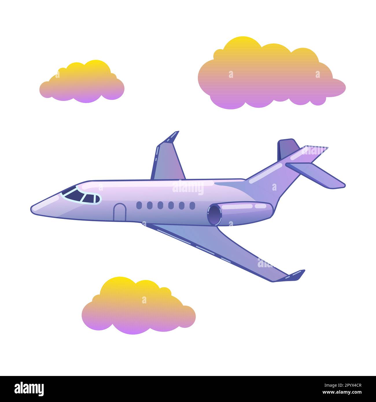 Vektordarstellung von Passagierflugzeugen und Wolken im Cartoon-Stil Stock Vektor