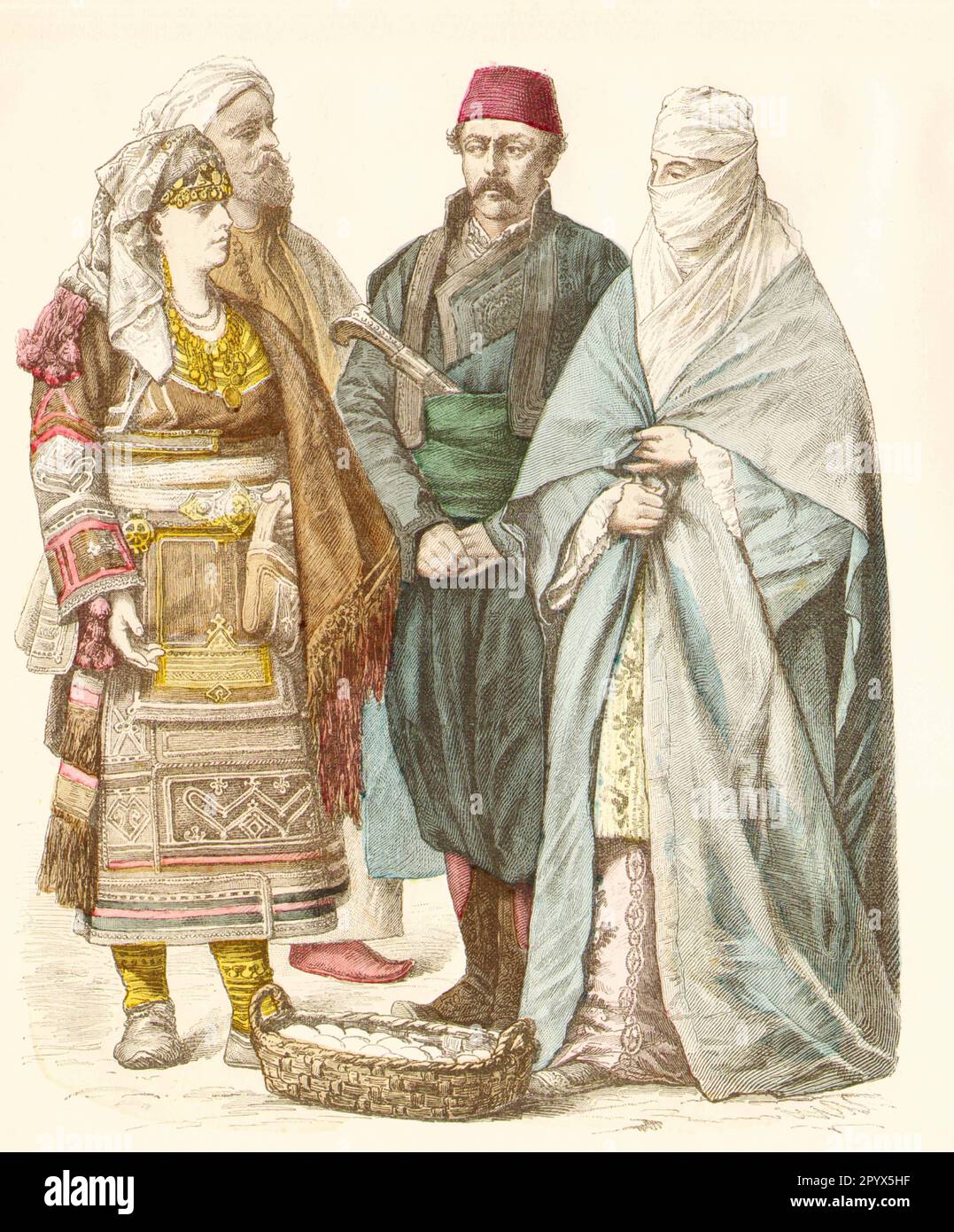 Subjekte des osmanischen Sultans in zeitgenössischer Kleidung: Bewohner von Skodra, Adrianople und Salonika. [Maschinelle Übersetzung] Stockfoto