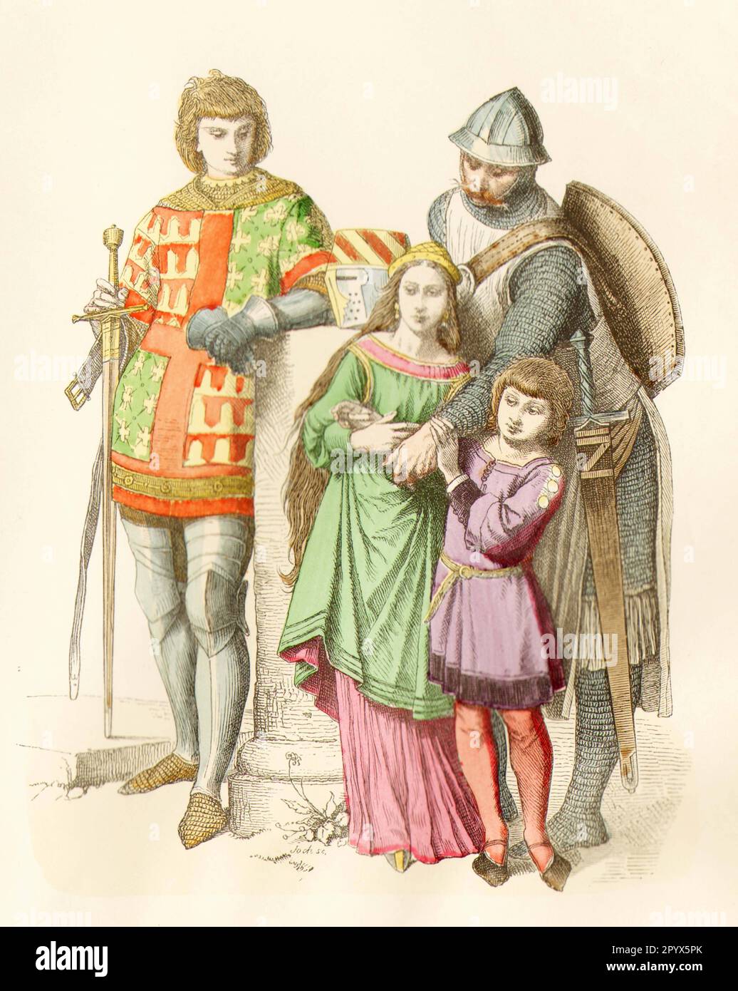 Deutsche Ritterfamilie in zeitgenössischer Kleidung. [Maschinelle Übersetzung] Stockfoto