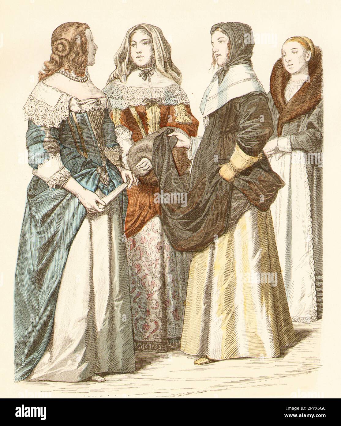 Frauen in modernen Kleidern, von links. Lady aus England, aus Frankreich und zwei Bürger. [Maschinelle Übersetzung] Stockfoto