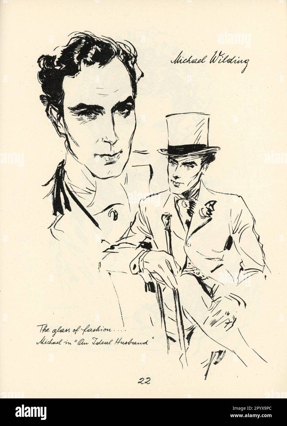 Karikaturporträt von EMIL WIESS von MICHAEL WILDING in EINEM IDEALEN EHEMANN, veröffentlicht 1948. Stockfoto