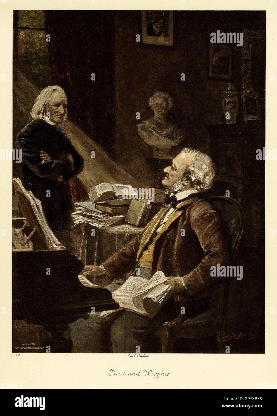 Die beiden Komponisten Franz Liszt und Richard Wagner. Malerei von Carl Röhling. Foto: Heliogravure, Corpus Imaginum, Hanfstaengl Collection. [Maschinelle Übersetzung] Stockfoto