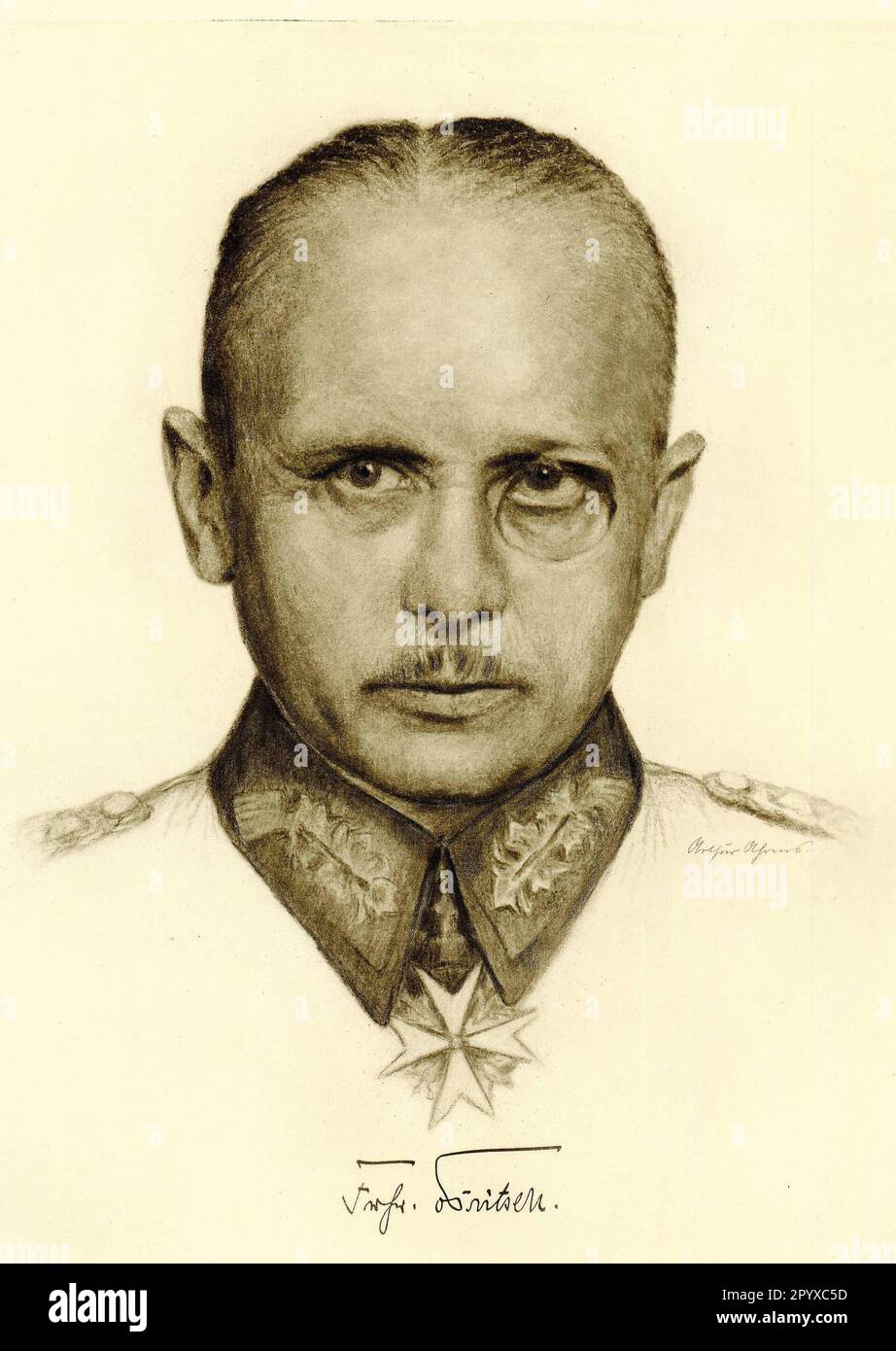 Werner Freiherr von Fritsch (1880-1939), deutscher Oberst. Zeichnung von Arthur Ahrens. Foto: Heliogravure, Corpus Imaginum, Hanfstaengl Collection. [Maschinelle Übersetzung] Stockfoto