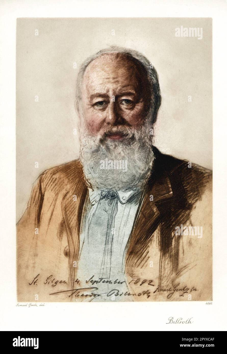 Theodor Billroth (1829-1894), deutscher Arzt und Chirurg. Billroth erfand die Mischnarkose mit Ather und Chloroform (B. Narkose). Zeichnung von Ismael Gentz. Foto: Heliogravure, Corpus Imaginum, Hanfstaengl Collection. [Maschinelle Übersetzung] Stockfoto