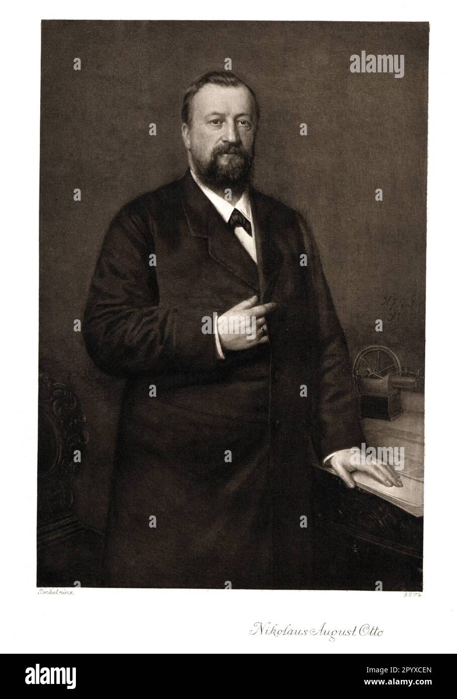 Nikolaus August Otto (1832-1891), deutscher Ingenieur und Unternehmer. Otto gründete 1864 mit Eugen Langen das Gasmotorenwerk Deutz (Name aus dem Jahr 1872). Im Jahr 1876 erfand er den Viertakt-Gasmotor mit komprimierter Ladung und Funkenzündung (Otto-Motor), der das Modell für alle weiteren Verbrennungsmotoren darstellte. Malerei von Sinkel. Foto: Heliogravure, Corpus Imaginum, Hanfstaengl Collection. [Maschinelle Übersetzung] Stockfoto