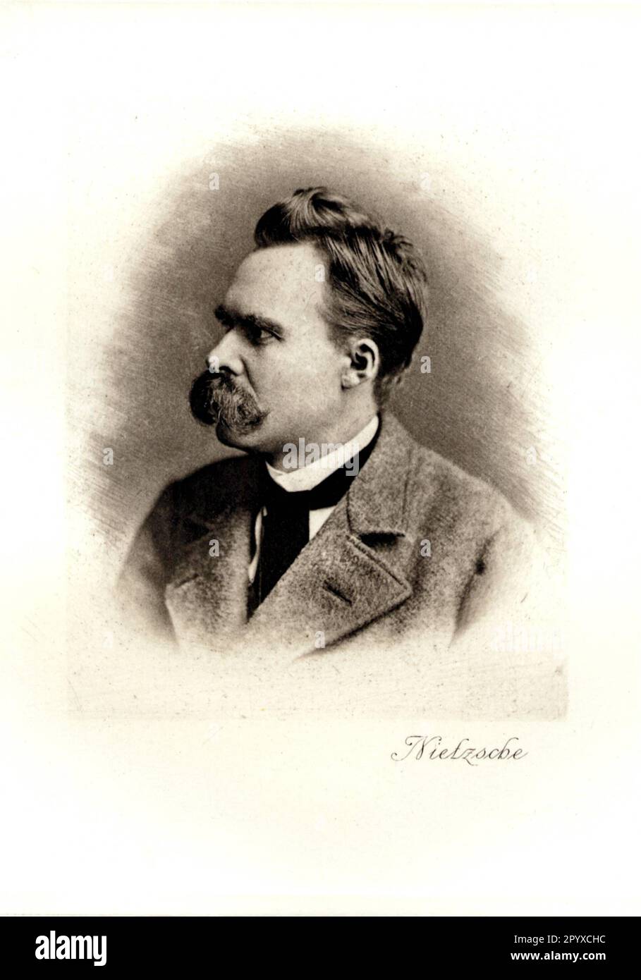 Friedrich Wilhelm Nietzsche (1844-1900), deutscher Philosoph und Sprecher des entstehenden europäischen Nihilismus. Foto. Foto: Heliogravure, Corpus Imaginum, Hanfstaengl Collection. [Maschinelle Übersetzung] Stockfoto