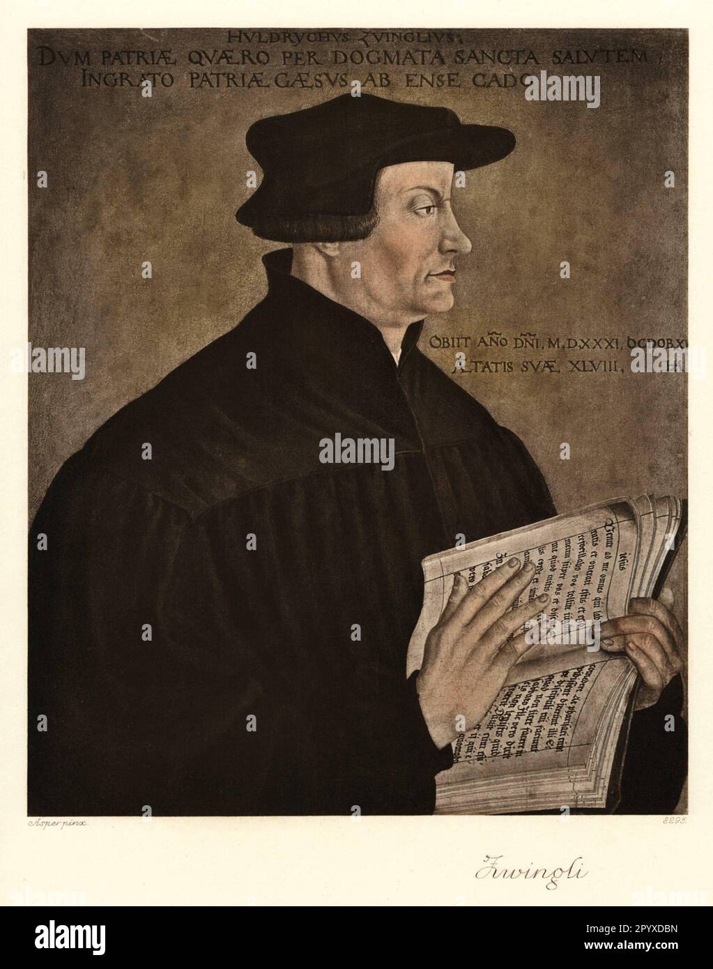 Ulrich (Huldrych) Zwingli (1484-1531), Evangelischer Schweizer Theologe und Reformer. Malerei von Hans Asper (1499-1571). Foto: Heliogravure, Corpus Imaginum, Hanfstaengl Collection. [Maschinelle Übersetzung] Stockfoto