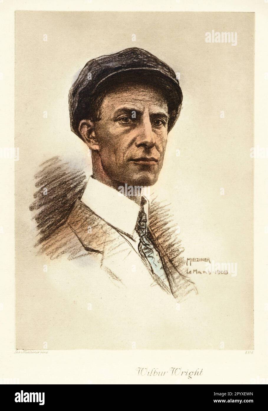 Wilbur Wright (1867-1912), Pionier der amerikanischen Luftfahrt und Bruder von Orville Wright, mit dem er sein ganzes Leben lang eng zusammenarbeitete. Zeichnung von Leo Mielziner. Foto: Heliogravure, Corpus Imaginum, Hanfstaengl Collection.nn [automatisierte Übersetzung] Stockfoto