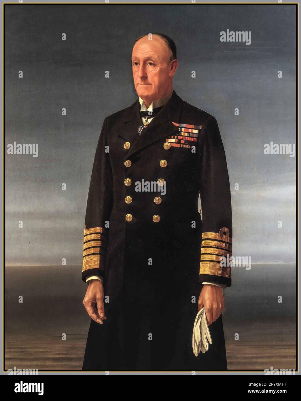 Admiral der Flotte John Rushworth Jellicoe, 1. Earl Jellicoe, GCB, OM, GCVO, DL, SGM war ein Royal Navy Offizier. Er kämpfte im angloägyptischen Krieg und beim Boxeraufstand und befehligte die große Flotte während der Schlacht von Jütland im Mai 1916 während des Ersten Weltkriegs. Admiral der Flotte John Jellicoe, Gemälde 1859-1935, 1. Jarl Jellicoe Stockfoto