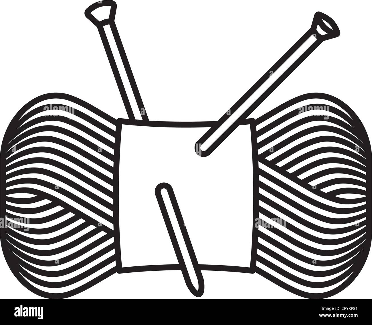 Bündel Wollgarn und Stricknadeln Vektorliniensymbol für Strick in Public Day am 10. Juni Stock Vektor