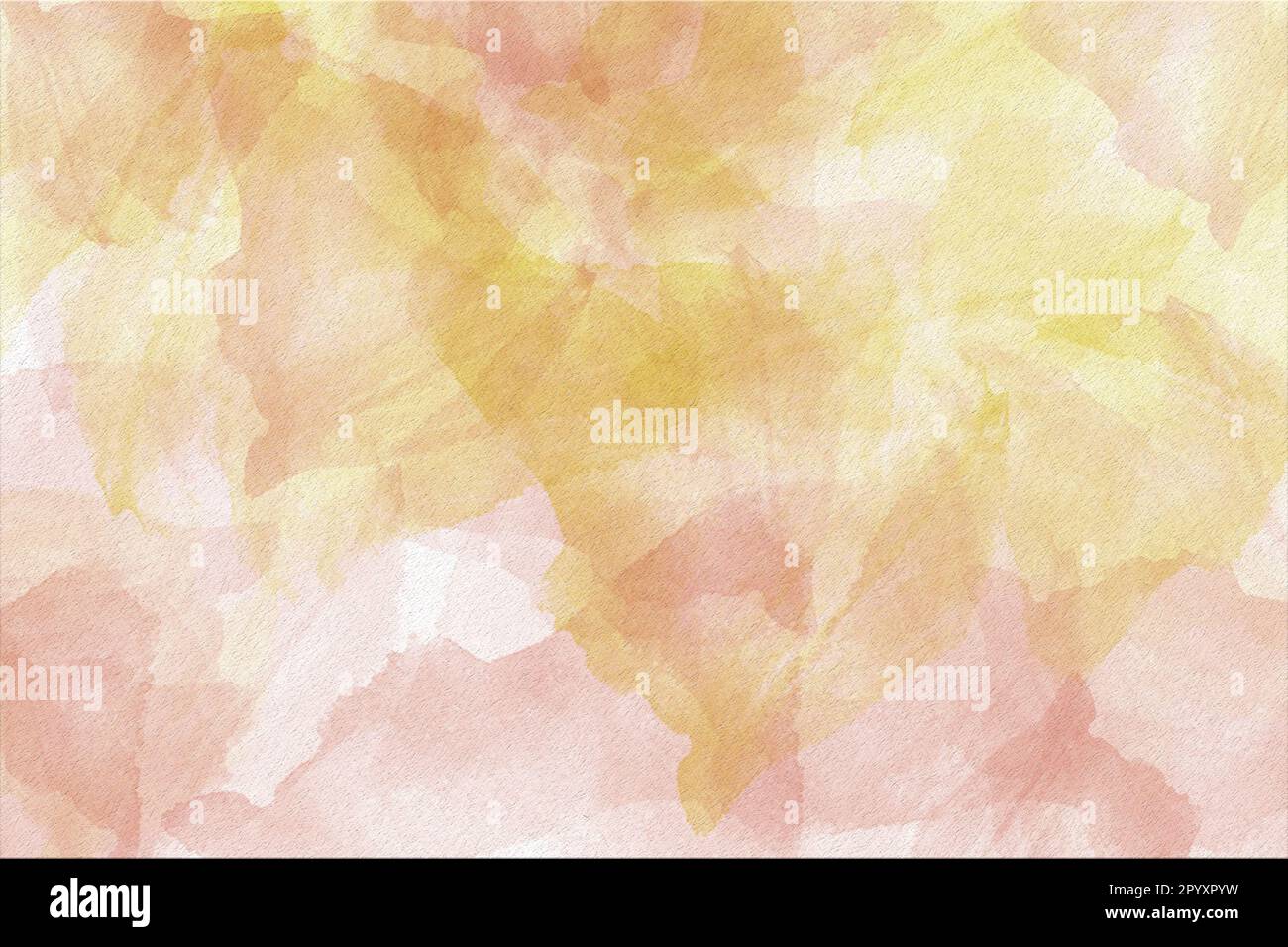 Abstrakter Hintergrund mit weichem gelbem und pfirsichfarbenem Aquarell mit durchscheinenden Strichen in mehreren Schichten, ideal für Designprojekte. Stockfoto