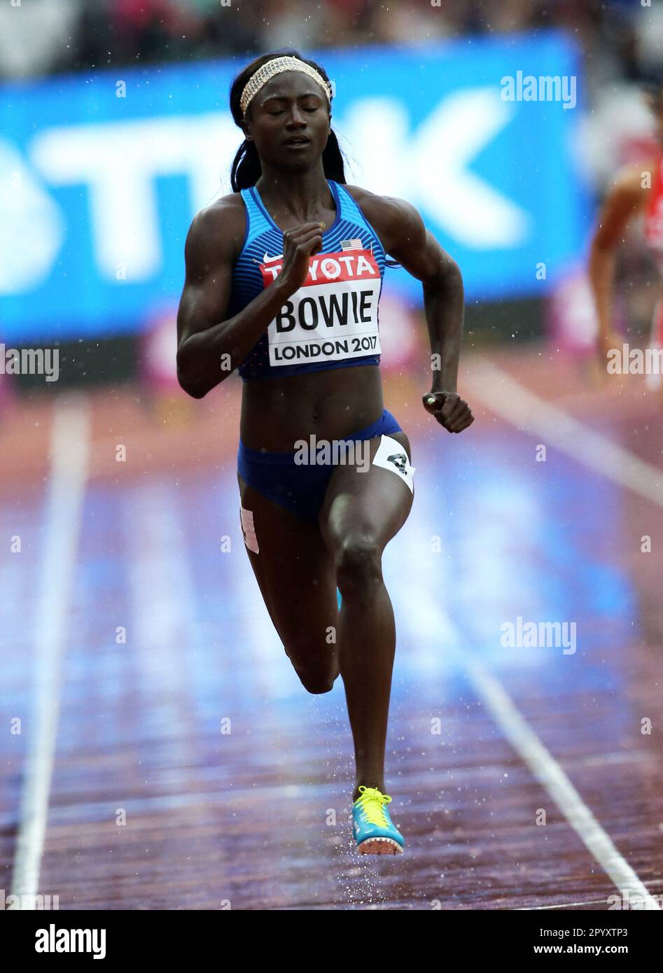 Dateifoto vom 2017 - Tori Bowie aus den USA in den 100m Jahren. IAAF Leichtathletik-Weltmeisterschaft 2017 in London. - Der amerikanische Springer und Langspringer Tori Bowie, dreifache Olympiasiegerin und zweifache Weltmeisterin im Leichtathletik, ist laut ihrem Agenten mit 32 Jahren gestorben. Bowie wurde zu Hause in Florida tot aufgefunden und dass die Todesursache noch nicht bekannt ist. Foto: Giuliano Bevilacqua/ABACAPRESS.COM Stockfoto