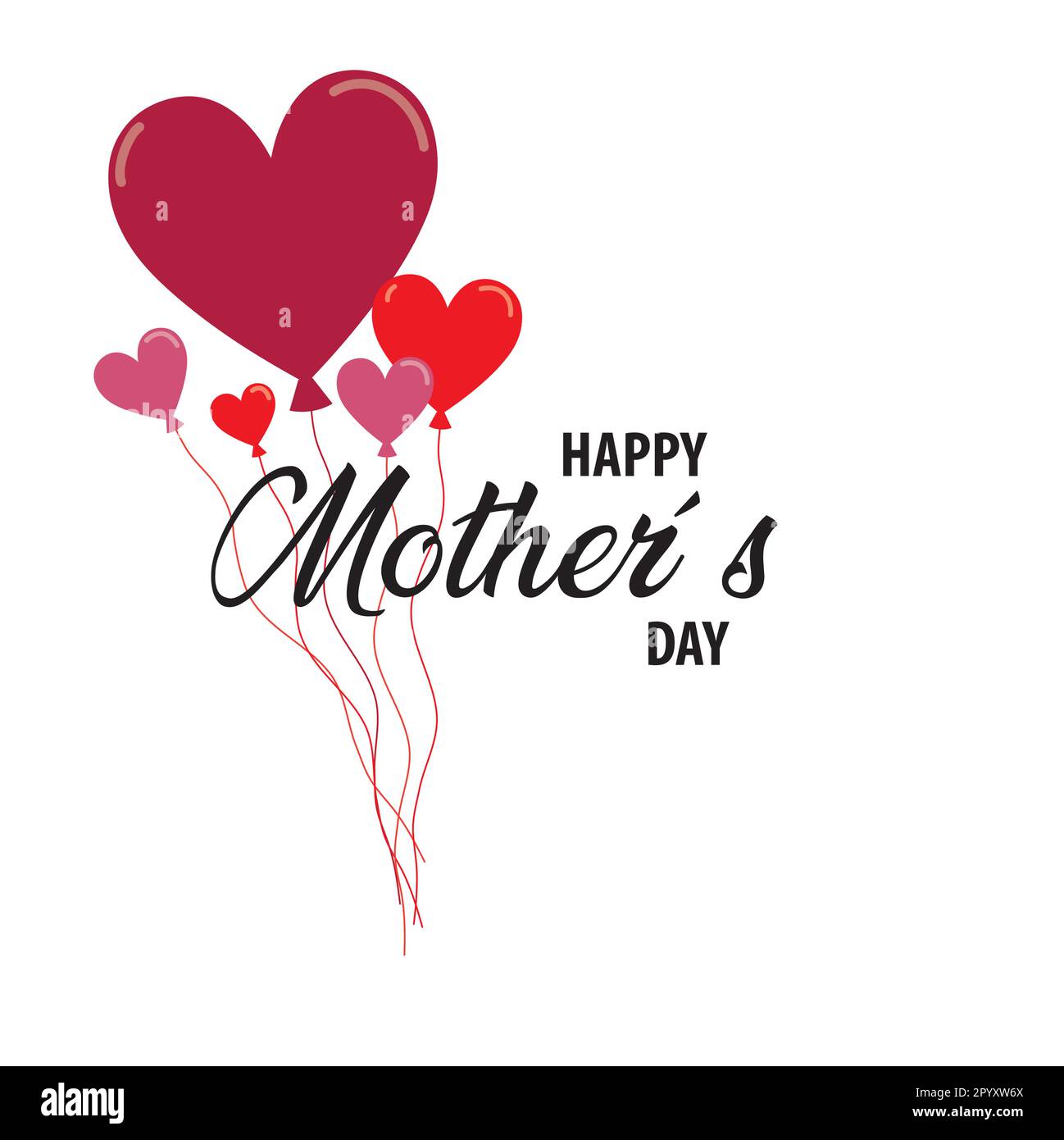 Muttertagskarte mit Herzen und Text auf weißem Hintergrund Stock Vektor