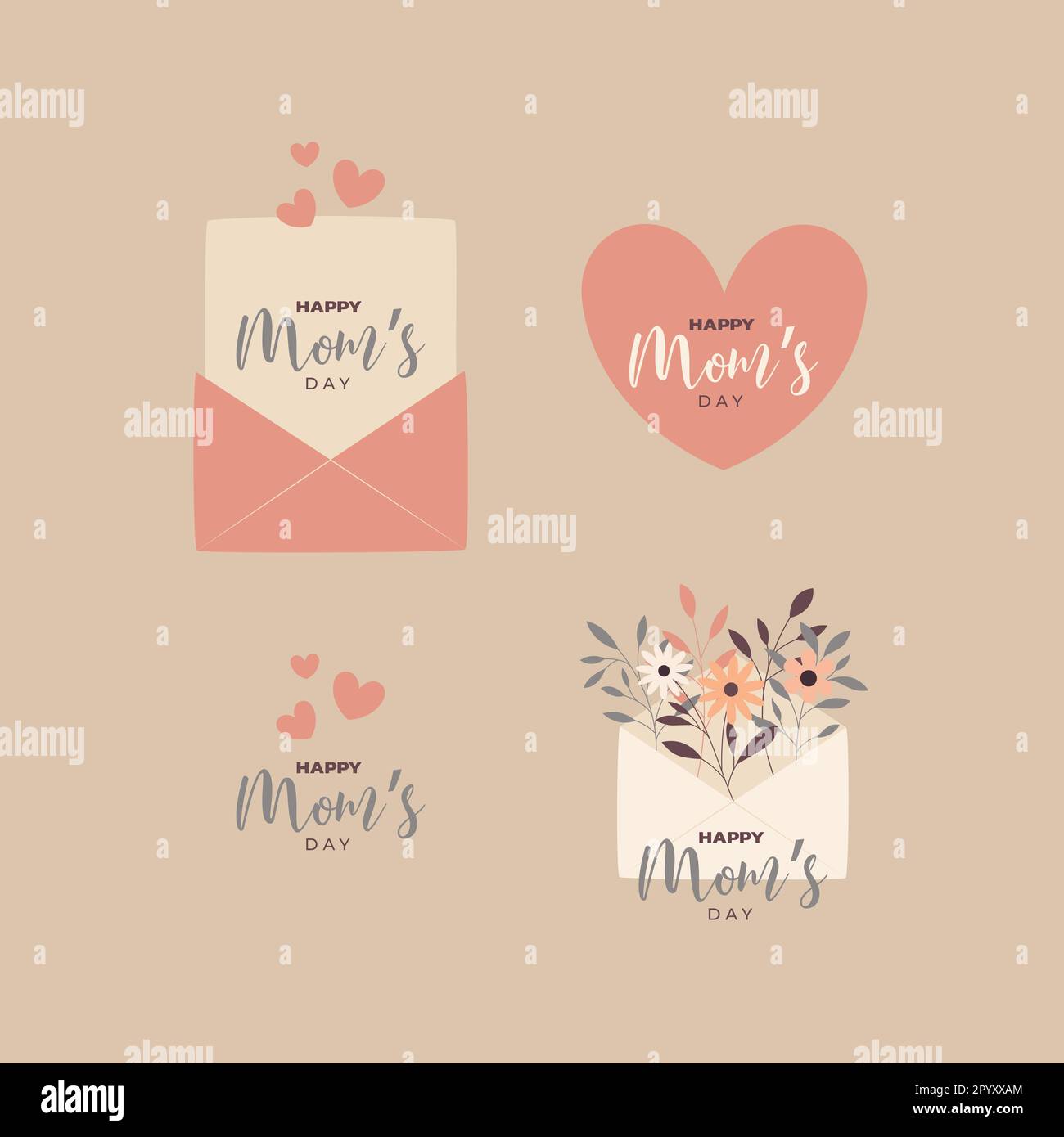 Ein Set mit süßen Designs für einen Muttertag. Stock Vektor