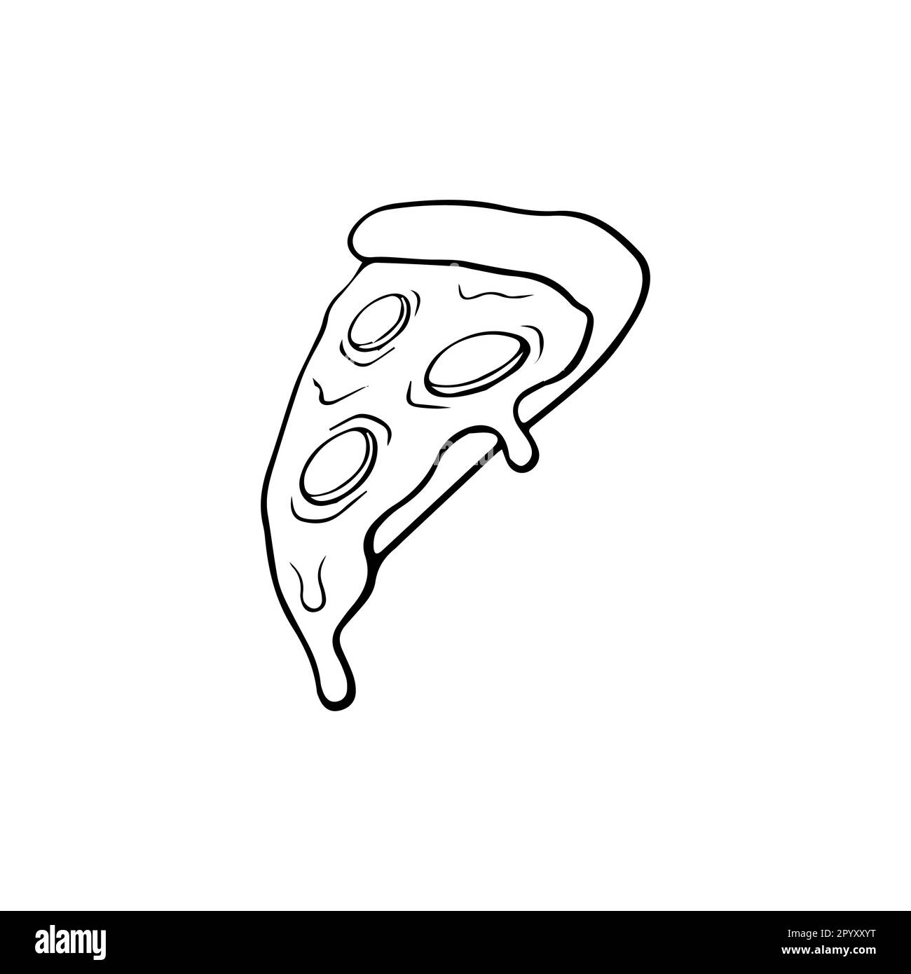 Pizzascheibe mit flacher Linie. Pizzastück mit flachem Peperoni-Symbol für Apps und Websites. Dünnes Vektorzeichen für italienisches Fast-Food-Café-Logo Stock Vektor