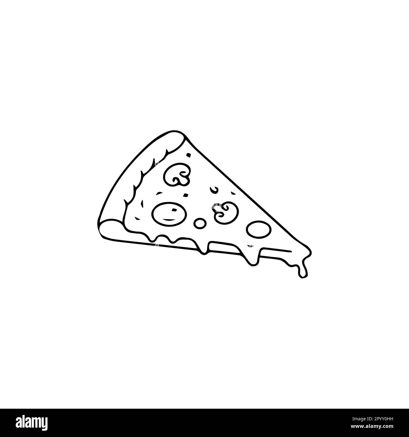 Pizzascheibe mit flacher Linie. Pizzastück mit flachem Peperoni-Symbol für Apps und Websites. Dünnes Vektorzeichen für italienisches Fast-Food-Café-Logo Stock Vektor