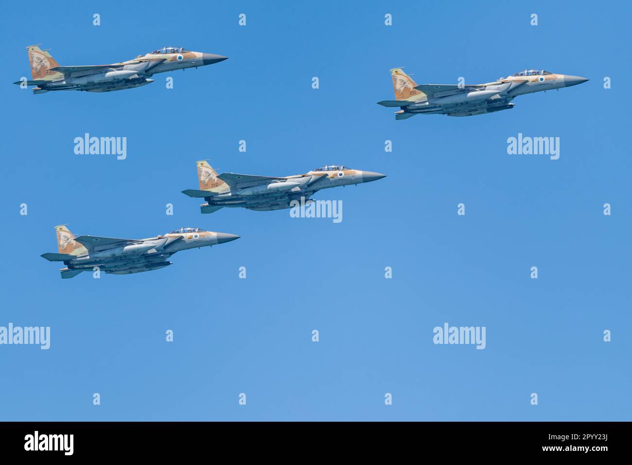 Israel Air Force F15. Geschwader im Flug Nahaufnahme Stockfoto