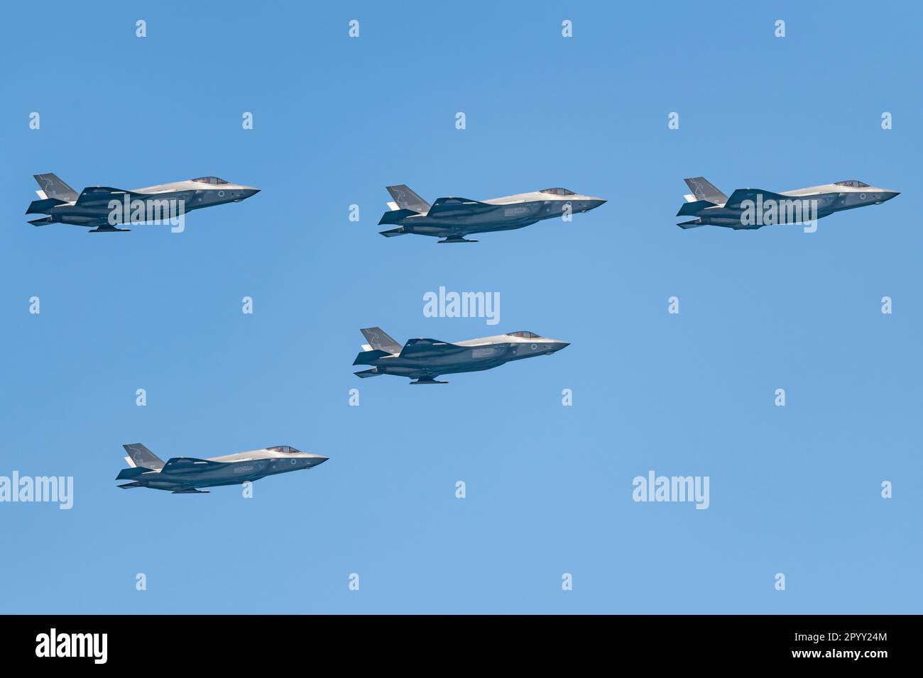 F35. Geschwader der israelischen Luftwaffe im Flug Stockfoto