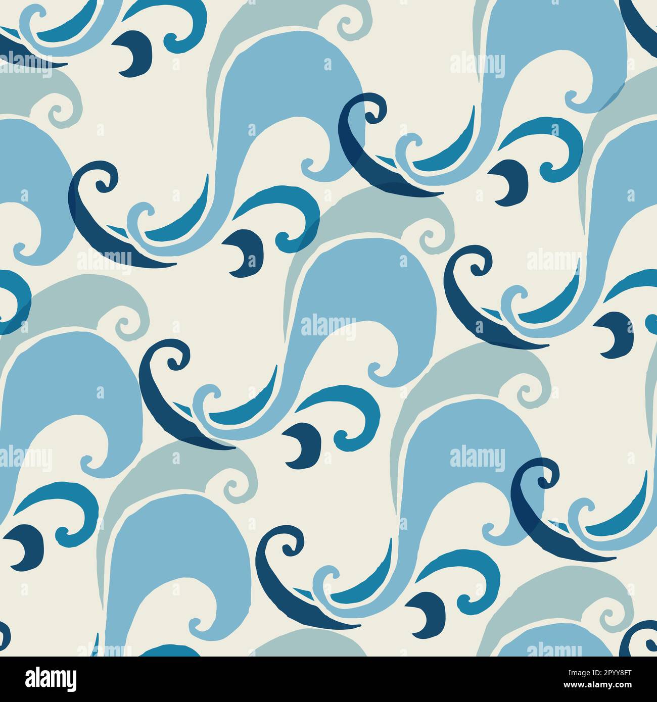 Abstrakter Hintergrund mit nahtlosem Muster im Wellendesign. Wellenwasser in blau isoliert über weiß. Für Stoff, Geschenkpapier oder Tapeten Stock Vektor