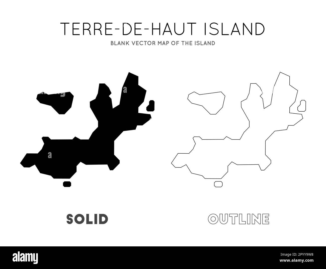 Karte der Insel Terre-de-Haut. Grenzen der Insel Terre-de-Haut für Ihre Infografik. Vektordarstellung. Stock Vektor