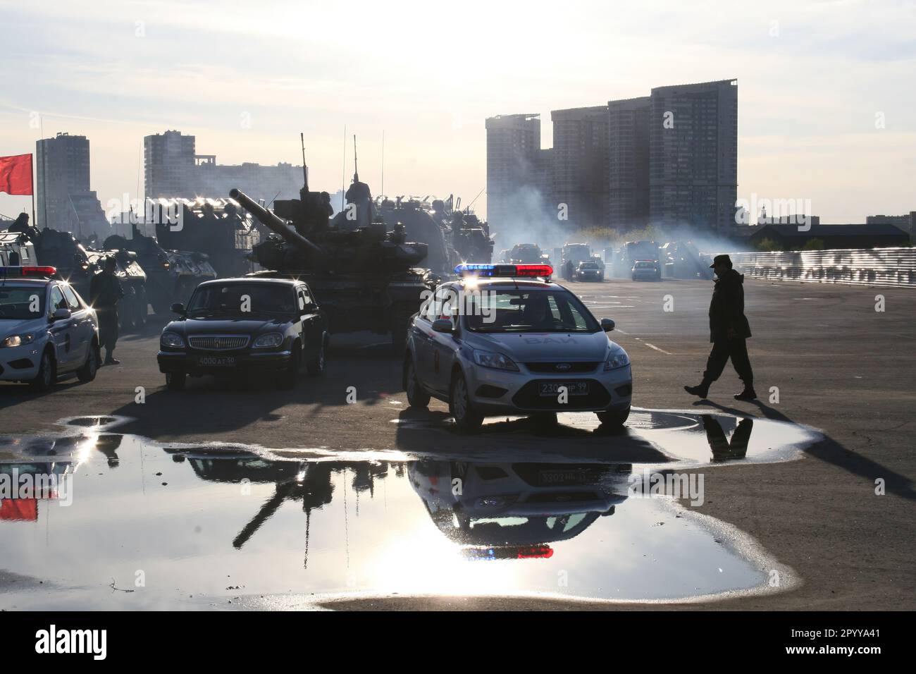 Probe der Siegesparade in Moskau. Stockfoto