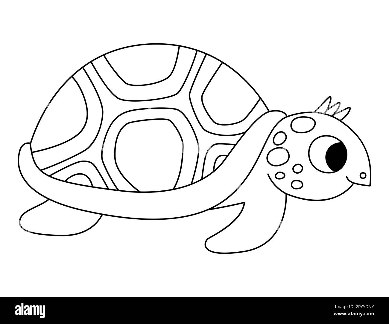 Vektor schwarz-weiße Schildkröte Symbol. Unter dem Meer mit süßem, lustigem Meerestier. Cartoon-Unterwasser- oder Meeresschildkröten-Clipart oder Coll Stock Vektor