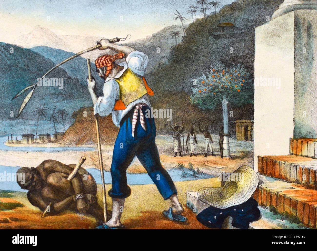 Plantagenaufseher disziplinieren Schwarze - Sklaverei in Brasilien, von Jean-Baptiste Debret Stockfoto