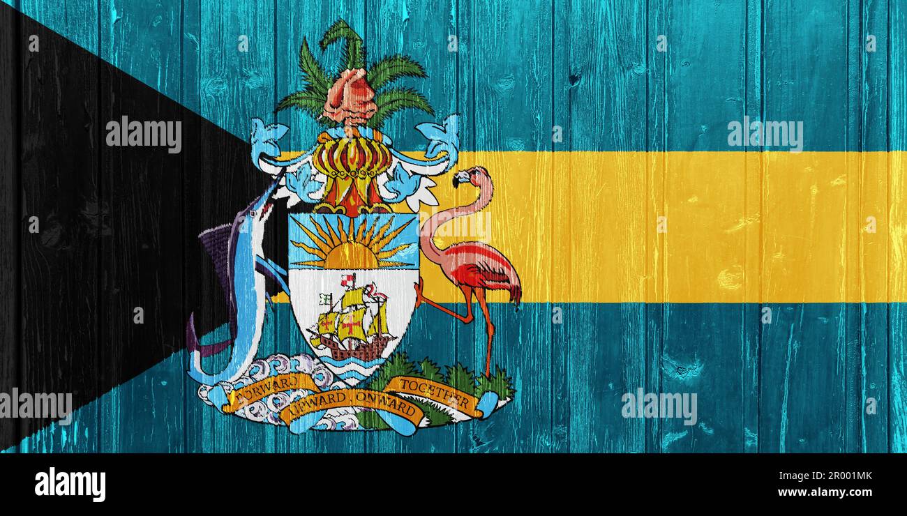 Flagge der Bahamas auf strukturiertem Hintergrund. Konzeptcollage. Stockfoto