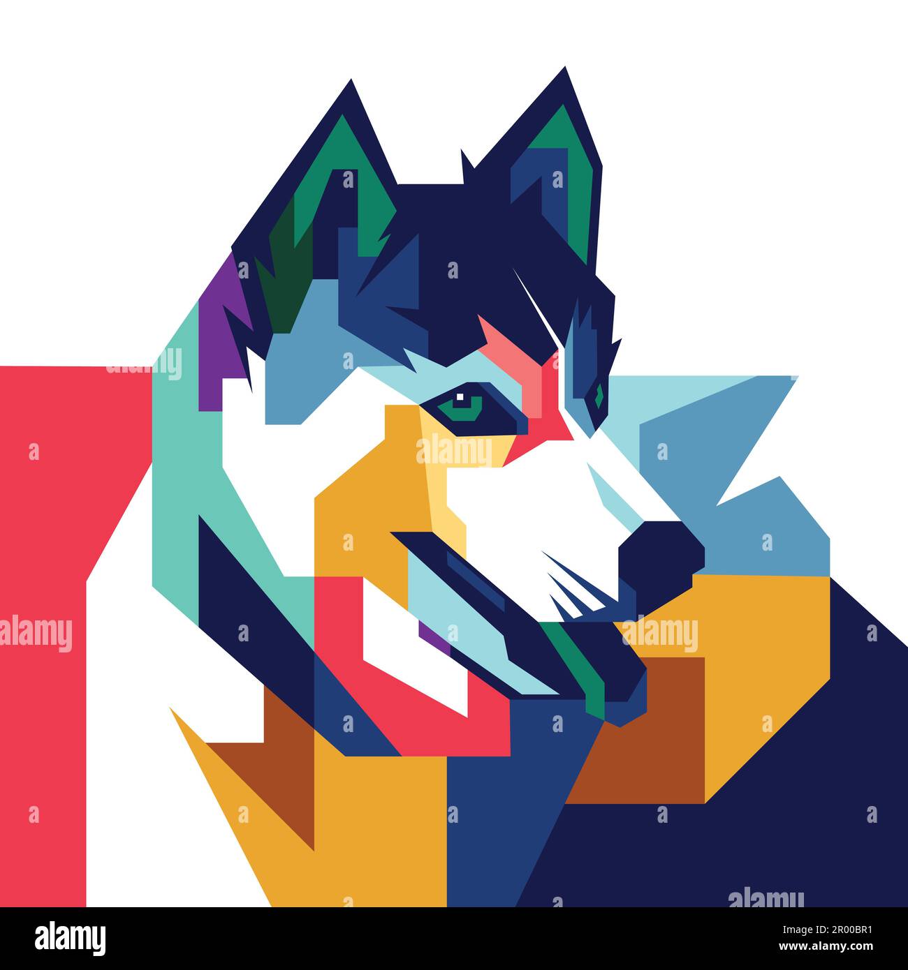 Farbenfroher Husky-Hund im Pop-Art-Stil Stock Vektor