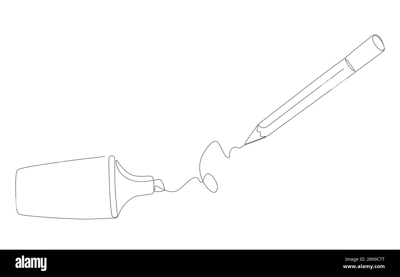 Eine durchgehende Schreibwarenzeile mit Filzstift. Vektorkonzept zur Darstellung dünner Linien. Kontur Zeichnen kreativer Ideen. Stock Vektor