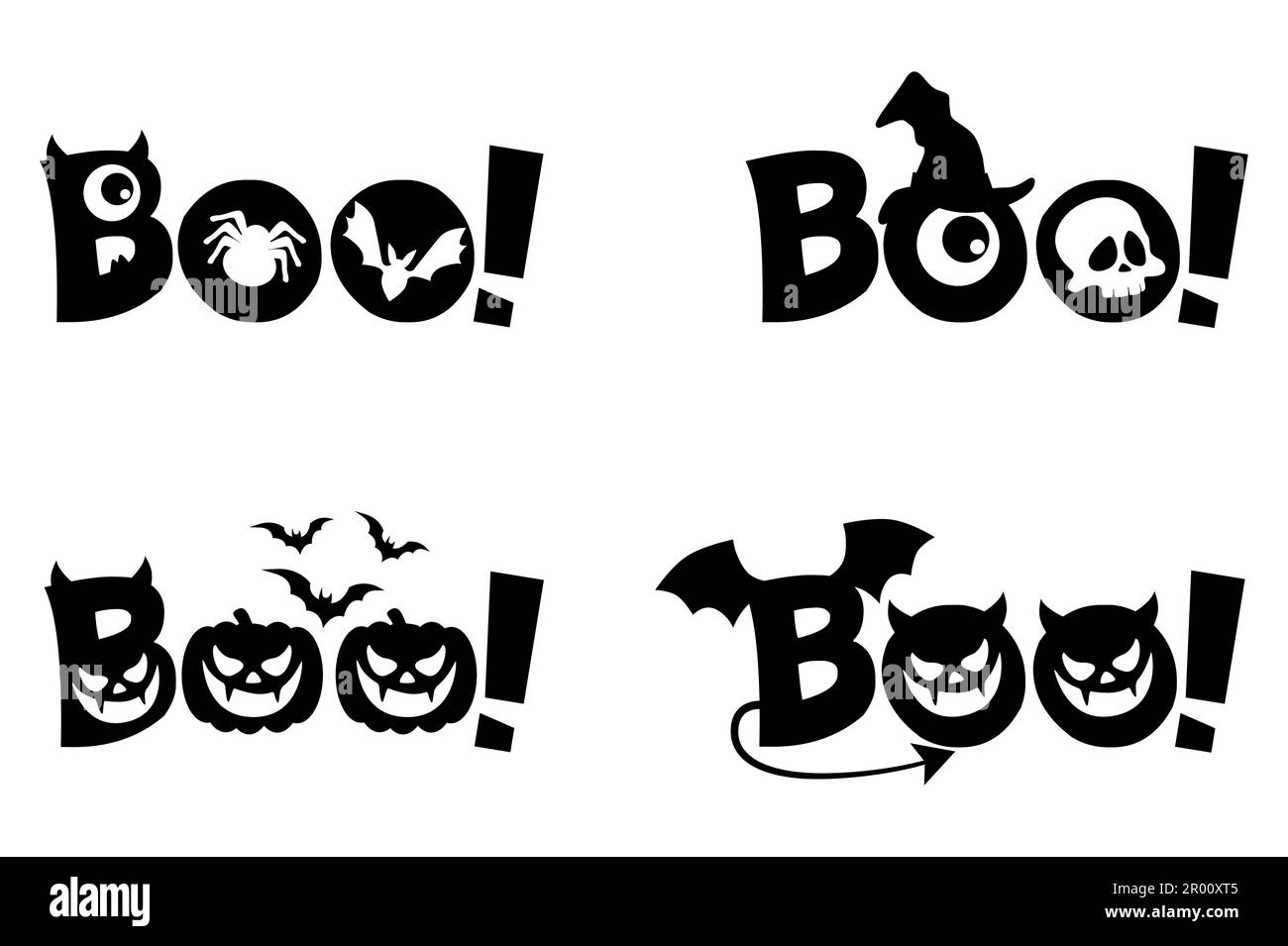 Boo-Text. Bedruckbares Grafik-T-Shirt. Entwerfen Sie Doodle für den Druck. Farbenfroh. Happy Halloween Grußkarte Stock Vektor