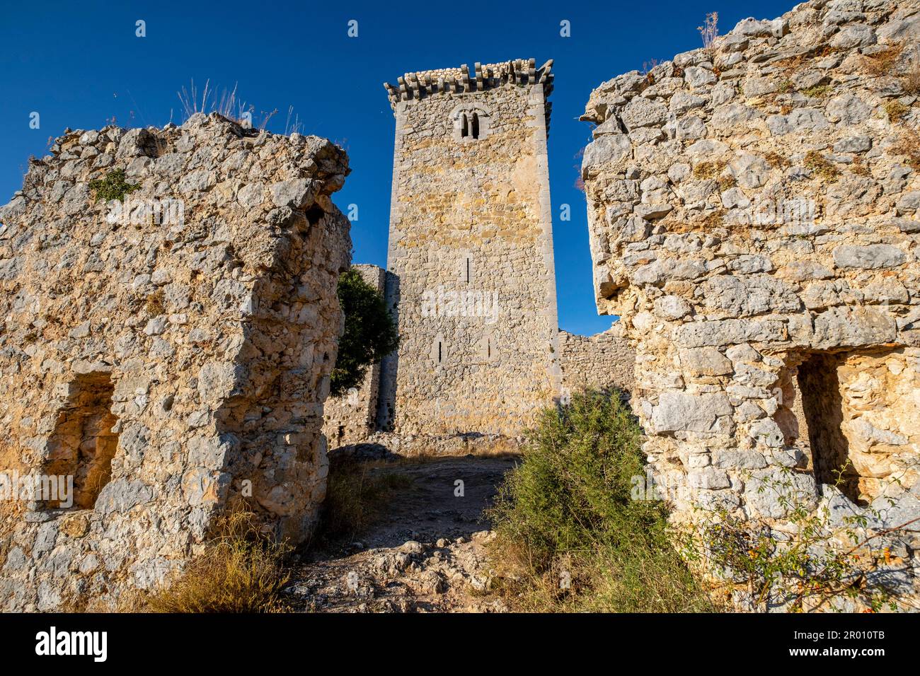 Castillo de Ucero, perteneció a la Orden del Temple, Siglos XIII y XIV, Soria, Comunidad Autónoma de Castilla, Spanien, Europa Stockfoto