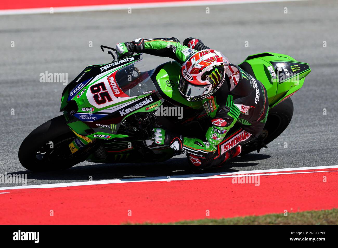 BARCELONA, SPANIEN – MAI 05: Jonathan Rea von GBR des Kawasaki Racing Team WorldSBK mit Kawasaki ZX-10RR während der MOTUL FIM Superbike World Championship 2023 – Prosecco DOC Catalunya Round auf dem Circuit de Barcelona-Catalunya am 05. Mai 2023 in Barcelona, Spanien Stockfoto